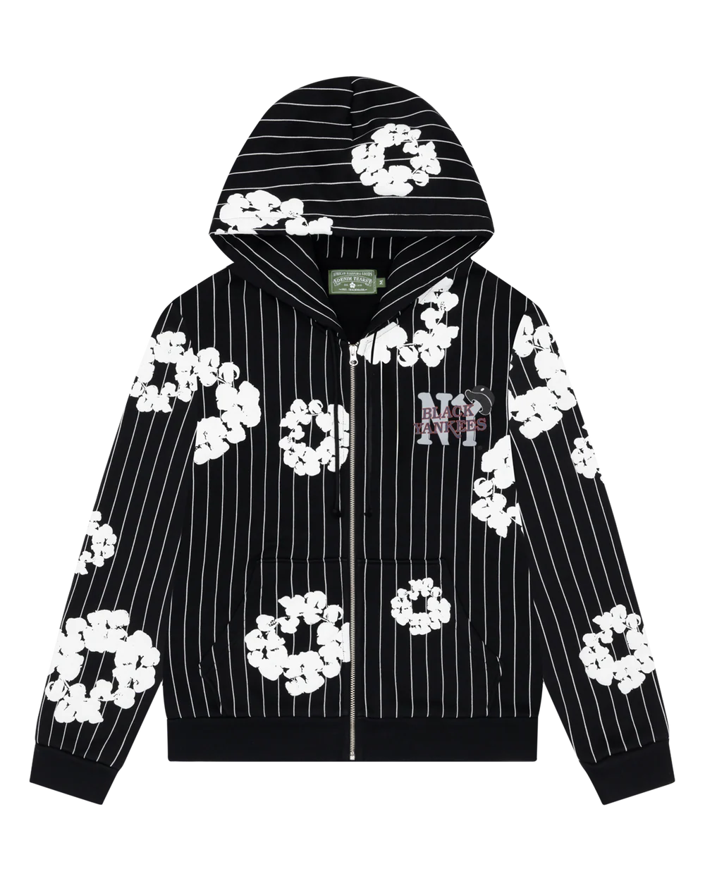 Pinstripe Wreath Zip Hoodie Black